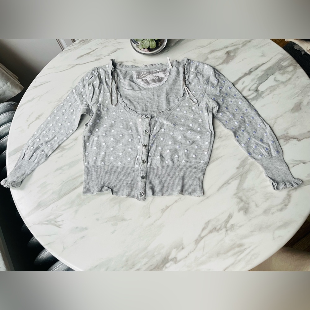 Guess Vintage Y2K Gray and White Polka Dot Cardigan